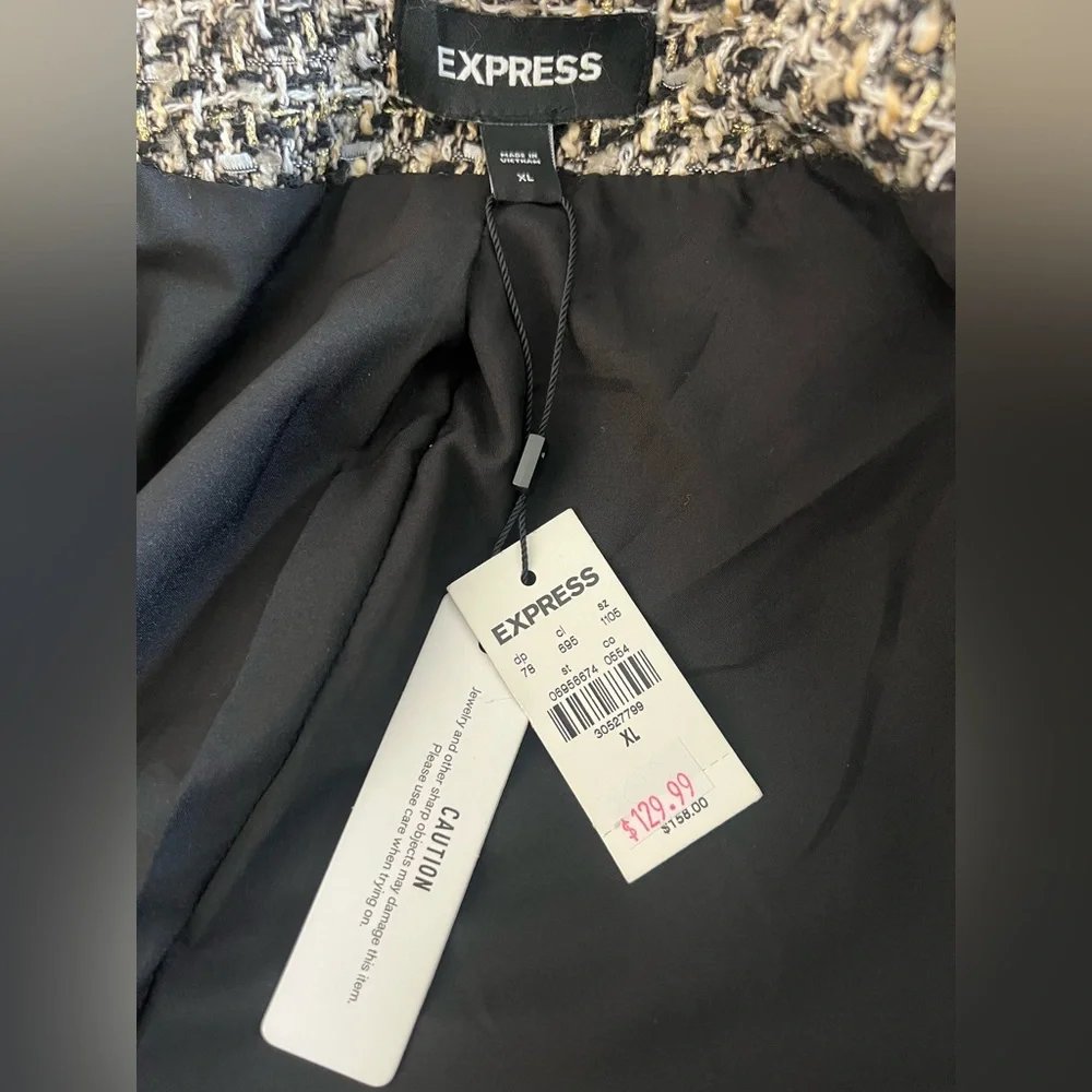 NWT Express Gold Metallic Chic Tweed Jacket - Size XL